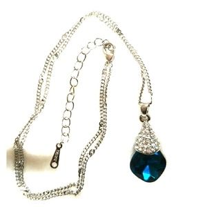 Royal Blue Crystal with rhinestones & silver chain